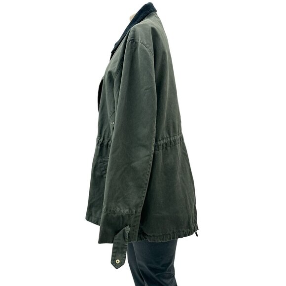 Zara Trafaluc Parka Oversized Overcoat Jacket Corduroy Zip Pocket Olive Green XL - Picture 10 of 10